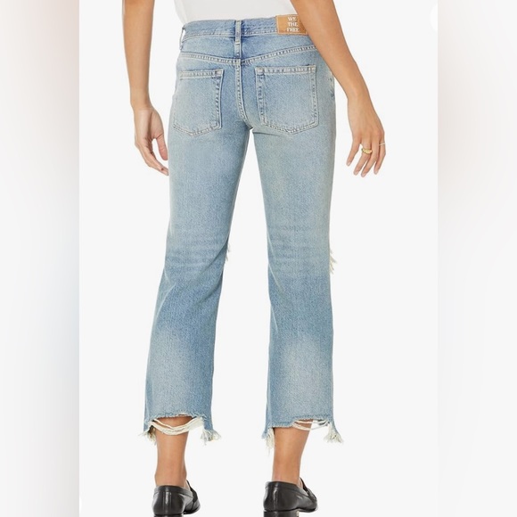 Free People Jeans Blue Maggie Distressed Raw Hem Mid Rise Straight Leg Size 29 - Picture 3 of 13
